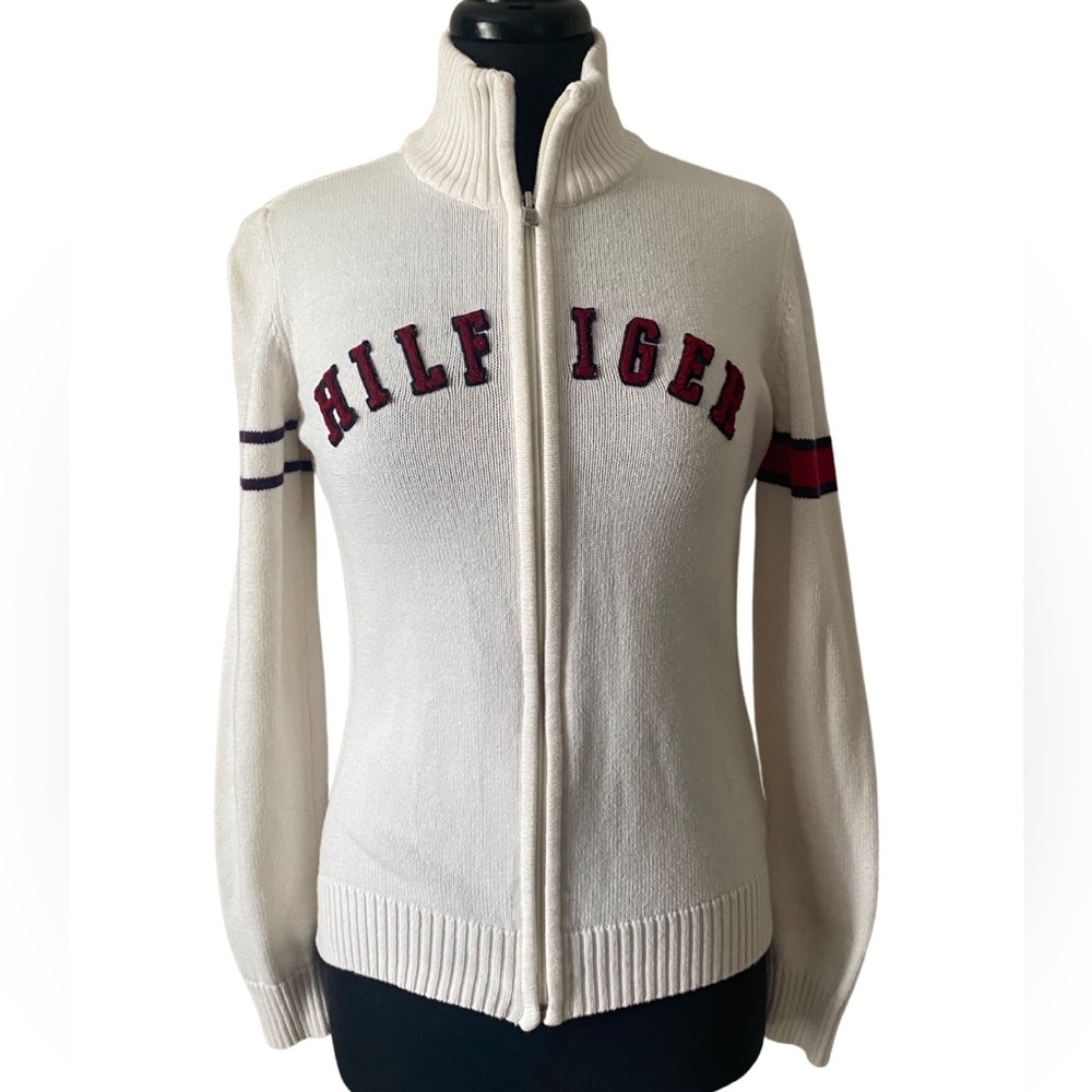 Tommy Hilfiger Cream Zip-Up Sweatshirt with Red & Navy Accents